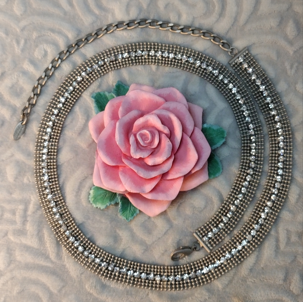 Furla Made in Italy Silver & Rhinestone Belt/Strap Accessory